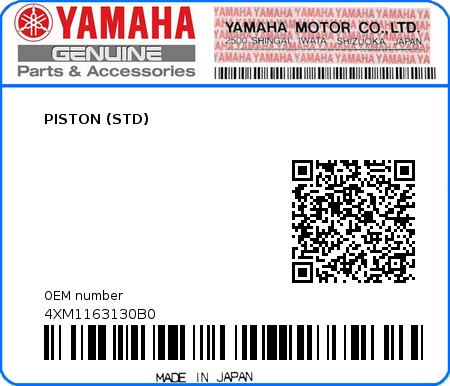Product image: Yamaha - 4XM1163130B0 - PISTON (STD)  0
