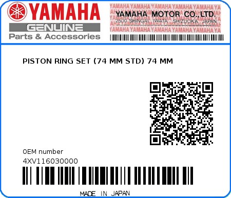 Product image: Yamaha - 4XV116030000 - PISTON RING SET (74 MM STD) 74 MM  0
