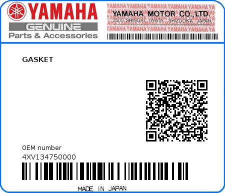Product image: Yamaha - 4XV134750000 - GASKET  0