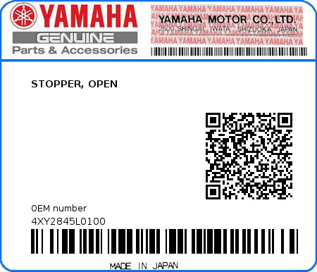Product image: Yamaha - 4XY2845L0100 - STOPPER, OPEN  0