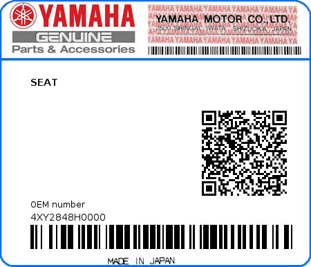 Product image: Yamaha - 4XY2848H0000 - SEAT  0