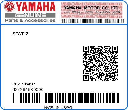 Product image: Yamaha - 4XY2848R0000 - SEAT 7  0