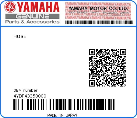 Product image: Yamaha - 4YBF43350000 - HOSE   0