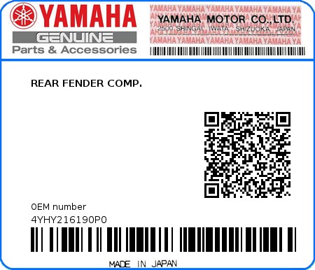 Product image: Yamaha - 4YHY216190P0 - REAR FENDER COMP.  0