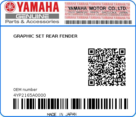 Product image: Yamaha - 4YP2165A0000 - GRAPHIC SET REAR FENDER  0