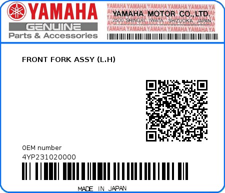 Product image: Yamaha - 4YP231020000 - FRONT FORK ASSY (L.H)  0