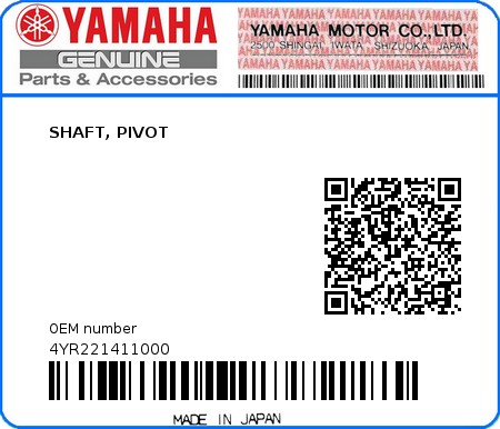 Product image: Yamaha - 4YR221411000 - SHAFT, PIVOT  0