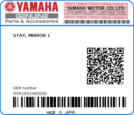 Product image: Yamaha - 4YR2831W0000 - STAY, MIRROR 1  0