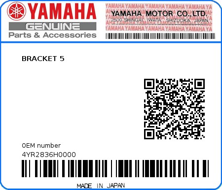 Product image: Yamaha - 4YR2836H0000 - BRACKET 5  0