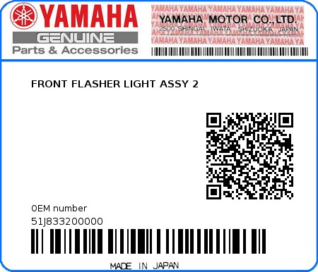 Product image: Yamaha - 51J833200000 - FRONT FLASHER LIGHT ASSY 2  0