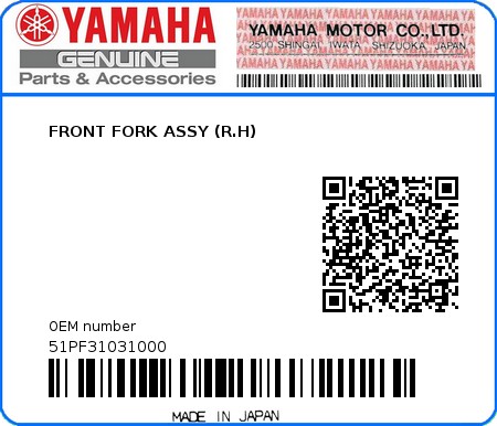 Product image: Yamaha - 51PF31031000 - FRONT FORK ASSY (R.H)  0