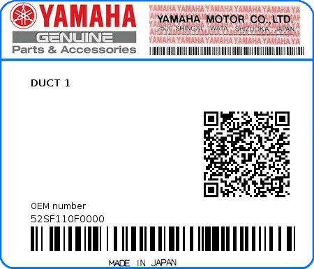 Product image: Yamaha - 52SF110F0000 - DUCT 1  0