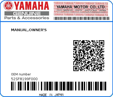 Product image: Yamaha - 52SF8199F000 - MANUAL,OWNER'S  0