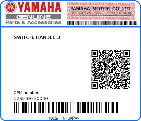 Product image: Yamaha - 52SH39730000 - SWITCH, HANDLE 3  0