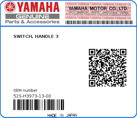 Product image: Yamaha - 52S-H3973-13-00 - SWITCH, HANDLE 3  0