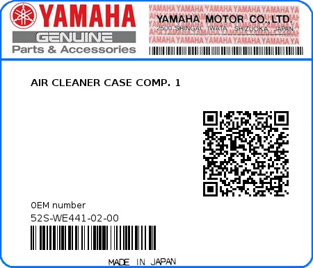 Product image: Yamaha - 52S-WE441-02-00 - AIR CLEANER CASE COMP. 1  0
