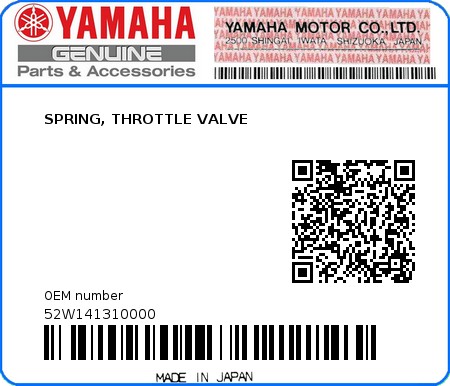 Product image: Yamaha - 52W141310000 - SPRING, THROTTLE VALVE  0