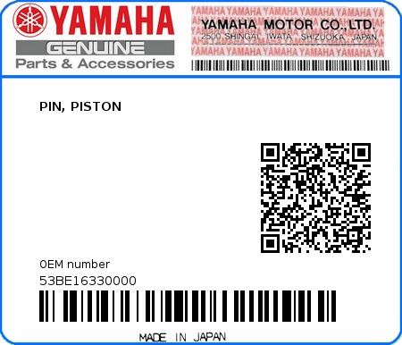 Product image: Yamaha - 53BE16330000 - PIN, PISTON  0