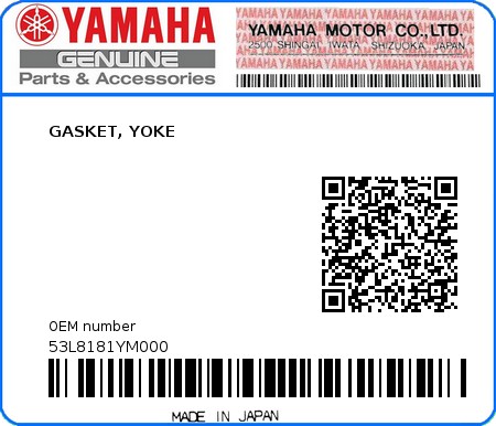 Product image: Yamaha - 53L8181YM000 - GASKET, YOKE  0