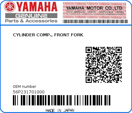 Product image: Yamaha - 56P231701000 - CYLINDER COMP., FRONT FORK  0
