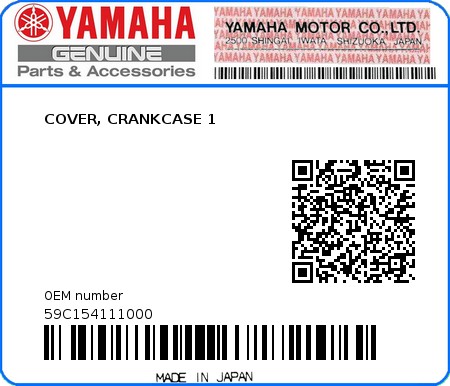 Product image: Yamaha - 59C154111000 - COVER, CRANKCASE 1  0