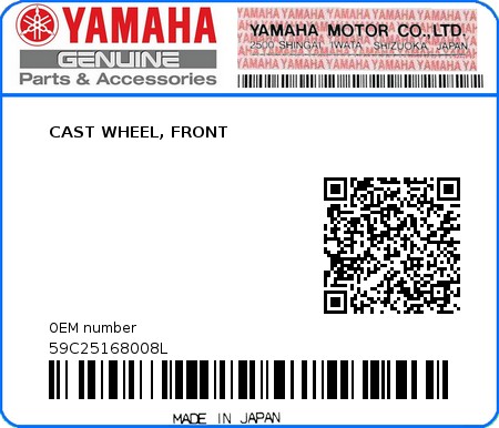 Product image: Yamaha - 59C25168008L - CAST WHEEL, FRONT  0