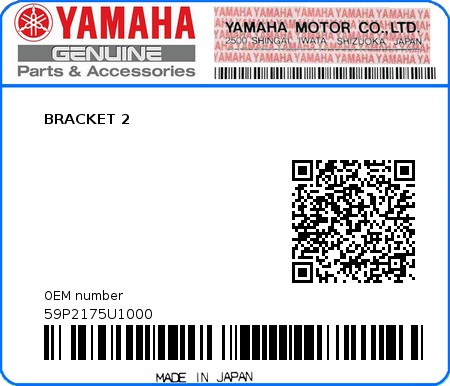 Product image: Yamaha - 59P2175U1000 - BRACKET 2  0