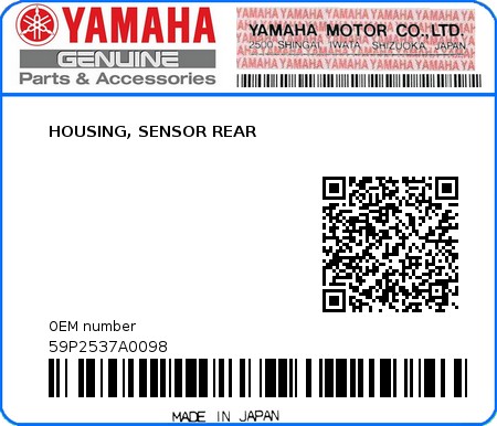 Product image: Yamaha - 59P2537A0098 - HOUSING, SENSOR REAR  0