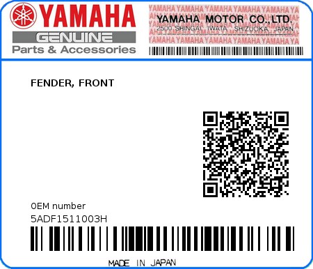 Product image: Yamaha - 5ADF1511003H - FENDER, FRONT  0