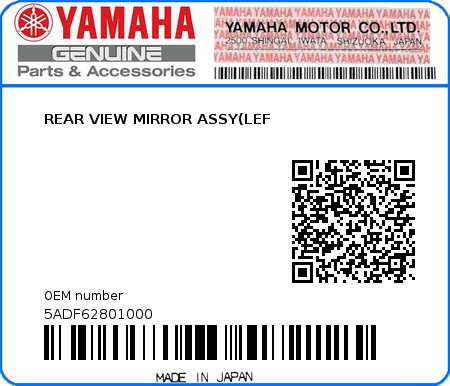 Product image: Yamaha - 5ADF62801000 - REAR VIEW MIRROR ASSY(LEF  0