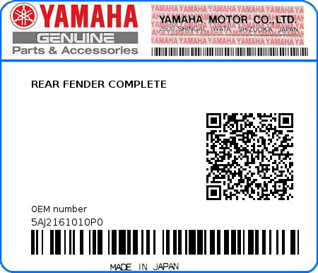 Product image: Yamaha - 5AJ2161010P0 - REAR FENDER COMPLETE  0