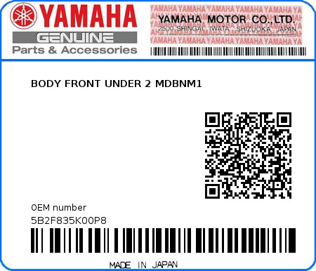 Product image: Yamaha - 5B2F835K00P8 - BODY FRONT UNDER 2 MDBNM1  0