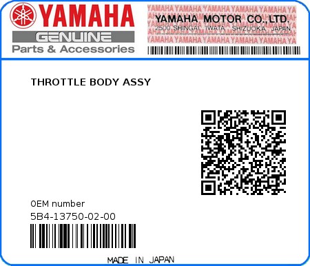 Product image: Yamaha - 5B4-13750-02-00 - THROTTLE BODY ASSY  0