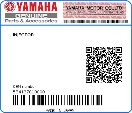Product image: Yamaha - 5B4137610000 - INJECTOR  0