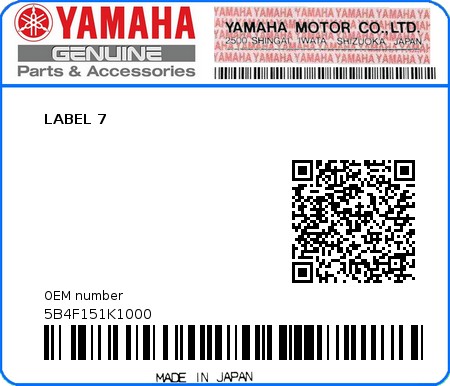 Product image: Yamaha - 5B4F151K1000 - LABEL 7  0