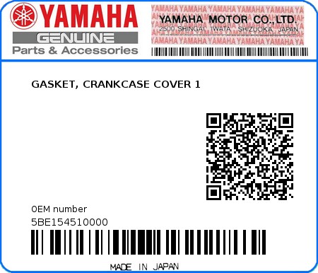 Product image: Yamaha - 5BE154510000 - GASKET, CRANKCASE COVER 1  0