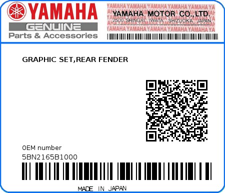 Product image: Yamaha - 5BN2165B1000 - GRAPHIC SET,REAR FENDER  0