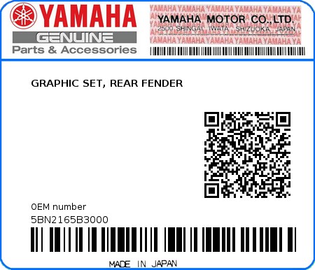 Product image: Yamaha - 5BN2165B3000 - GRAPHIC SET, REAR FENDER  0