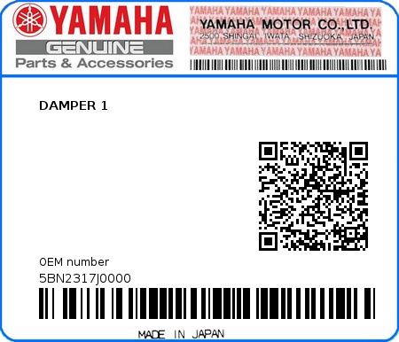 Product image: Yamaha - 5BN2317J0000 - DAMPER 1  0