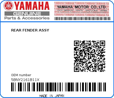 Product image: Yamaha - 5BNY2161B11X - REAR FENDER ASSY  0