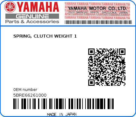 Product image: Yamaha - 5BRE66261000 - SPRING, CLUTCH WEIGHT 1  0