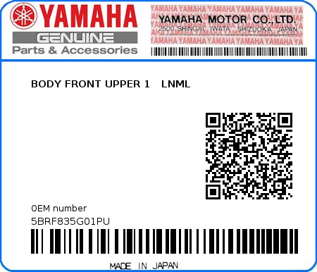 Product image: Yamaha - 5BRF835G01PU - BODY FRONT UPPER 1   LNML  0