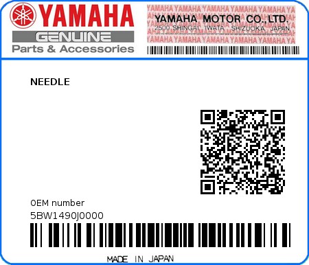 Product image: Yamaha - 5BW1490J0000 - NEEDLE  0