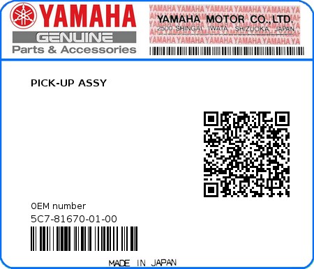 Product image: Yamaha - 5C7-81670-01-00 - PICK-UP ASSY  0