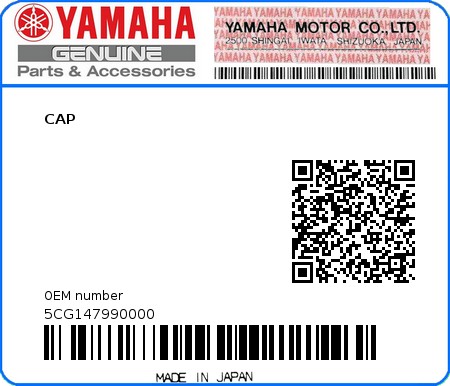 Product image: Yamaha - 5CG147990000 - CAP  0