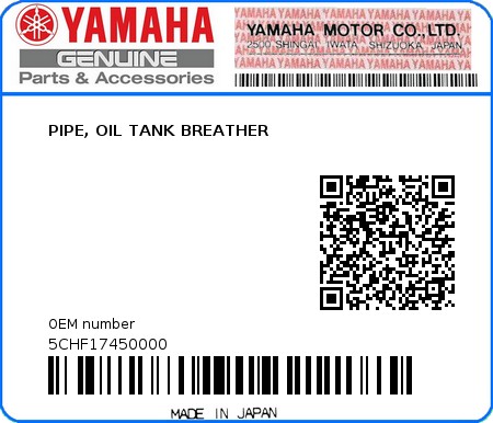 Product image: Yamaha - 5CHF17450000 - PIPE, OIL TANK BREATHER   0
