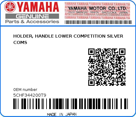 Product image: Yamaha - 5CHF344200T9 - HOLDER, HANDLE LOWER COMPETITION SILVER COMS  0