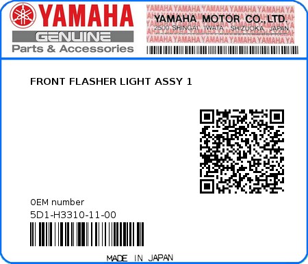 Product image: Yamaha - 5D1-H3310-11-00 - FRONT FLASHER LIGHT ASSY 1  0