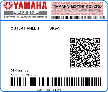 Product image: Yamaha - 5D7F411A01P2 - OUTER PANEL 1        VRSA  0
