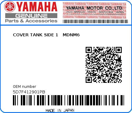 Product image: Yamaha - 5D7F412901PB - COVER TANK SIDE 1   MDNM6  0